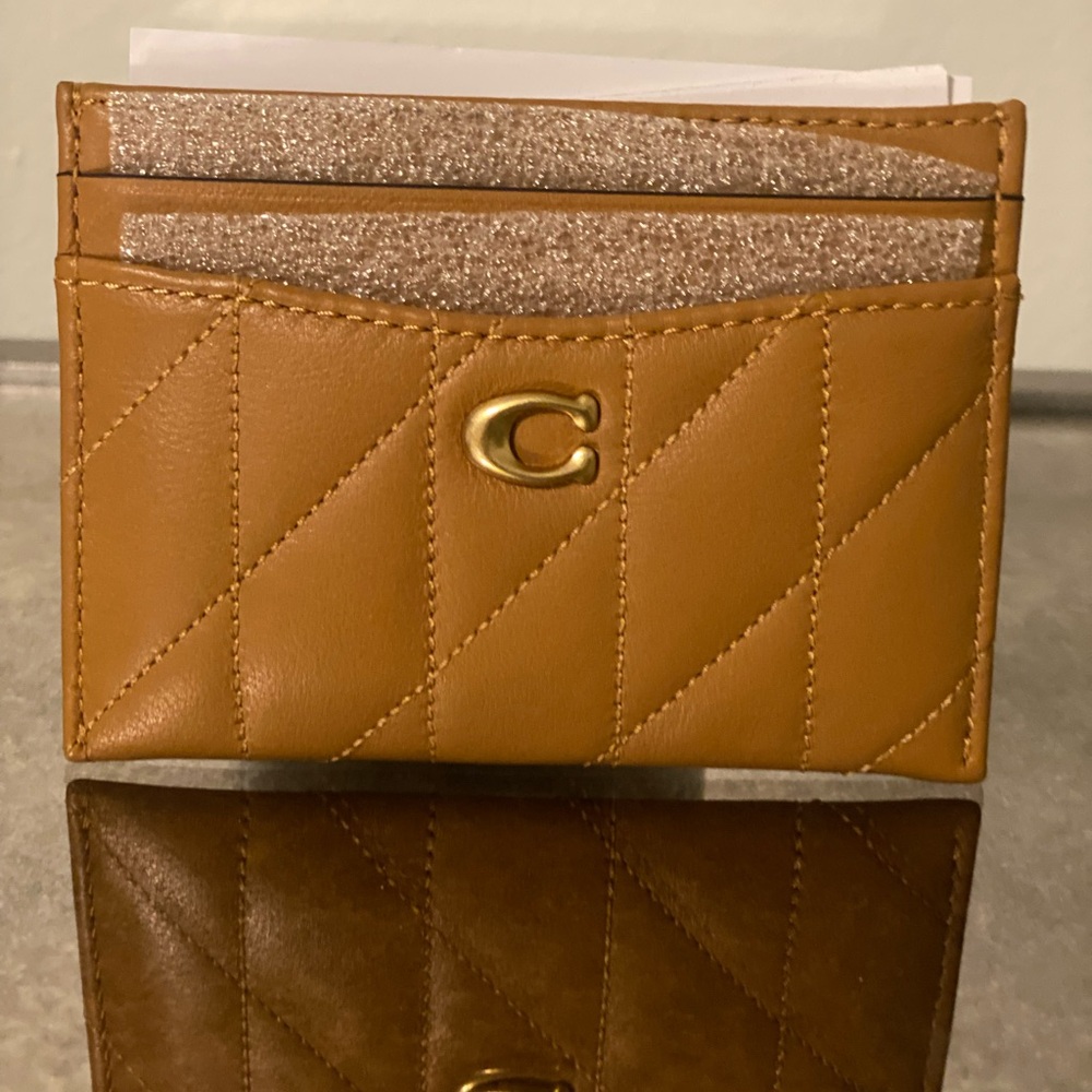 Coach Tan and Gold Quilted Key Card Holder